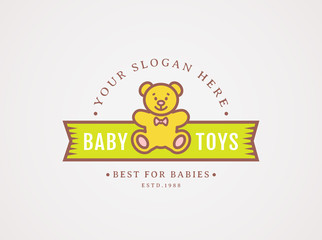 Teddy bear logo. Vector symbol for baby toys store.