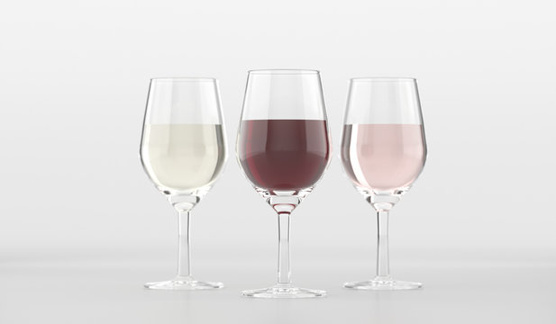 Glasses With Different Type Of Wine On White Background