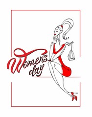 Happy women's day. Holiday card. Lettering. Design greetings for women. Vector illustration.