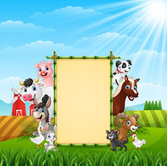 Farm animals with a blank sign bamboo