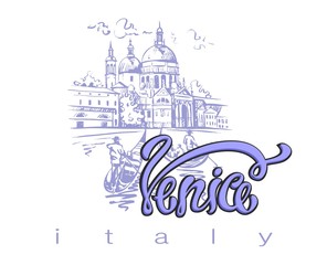 Naklejka premium Travel. Trip to Italy. The City Of Venice. Sketch. The design concept for the tourism industry. Vector illustration.