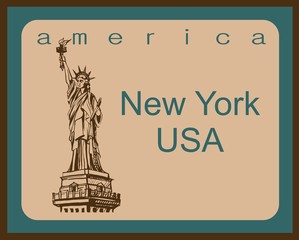 Travel. a trip to the United States. The city of new York. Sketch. Statue of Liberty. The design concept for the tourism industry. Vector illustration.