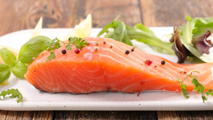 raw fish salmon and basil