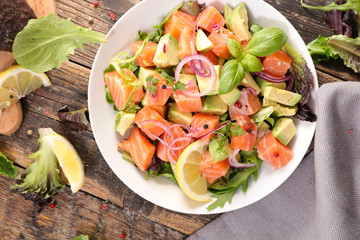 salmon fish salad with avocado