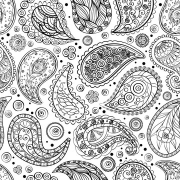 Ethnic seamless monochrome background. Abstract lace pattern. Hand drawing wallpaper