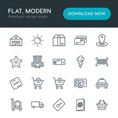 Modern Simple Set of hotel, shopping, travel Vector outline Icons. Contains such Icons as  cab,  plastic,  cargo, taxi, gps,  handle, key and more on white background. Fully Editable. Pixel Perfect