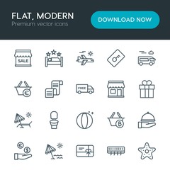 Modern Simple Set of hotel, shopping, travel Vector outline Icons. Contains such Icons as  vacation,  temperature,  plane,  money,  airplane and more on white background. Fully Editable. Pixel Perfect