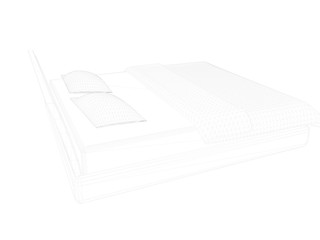 3d rendering of a lined bed on a white background
