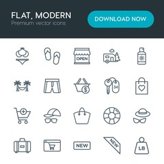 Modern Simple Set of hotel, shopping, travel Vector outline Icons. Contains such Icons as  vintage, ring,  beach,  park,  suitcase, new and more on white background. Fully Editable. Pixel Perfect