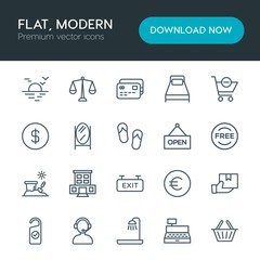 Modern Simple Set of hotel, shopping, travel Vector outline Icons. Contains such Icons as bathroom,  retro,  bank,  basket,  home,  customer and more on white background. Fully Editable. Pixel Perfect