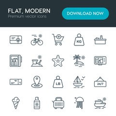 Modern Simple Set of hotel, shopping, travel Vector outline Icons. Contains such Icons as  food, gift, yacht,  ocean,  animal,  background and more on white background. Fully Editable. Pixel Perfect
