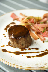 Beef steak with rhubarb sauce