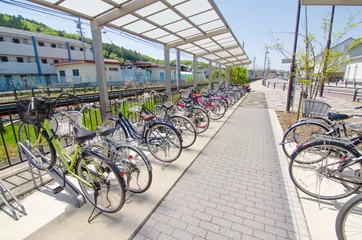 Abwaschbare Fototapete Fahrräder Tokyo,Japan-April 25,2018:Public bicycle parking.