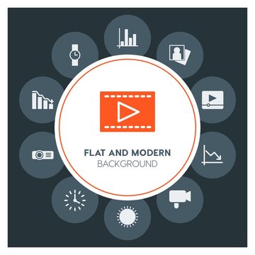 charts, video, photos, time Infographic Circle fill Icons Set. Contains such Icons as  business,  website,  elements,  background,  pattern,  banner,  slider and more. Fully Editable. Pixel Perfect