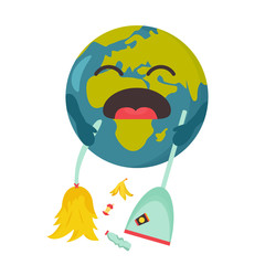 Fototapeta premium Poster of upset planet sweeping the garbage