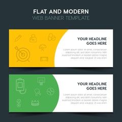 health, sports Flat Design Concept with outline icons. Modern Vector Web Banners