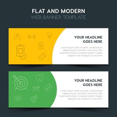 health, sports Flat Design Concept with outline icons. Modern Vector Web Banners