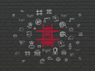 Law concept: Painted red Criminal icon on Black Brick wall background with  Hand Drawn Law Icons