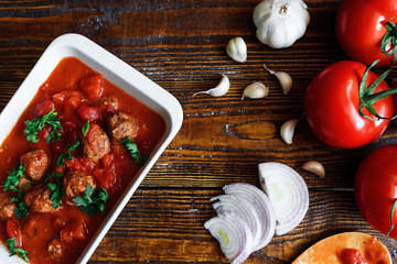 homemade Italian red sauce with meatballs