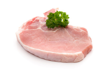 Fresh raw beef steak isolated on white background, top view.