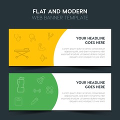 Fototapeta premium health, sports Flat Design Concept with outline icons. Modern Vector Web Banners