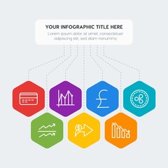 Flat geometric money, charts infographic steps template with 7 options for presentations, advertising, annual reports