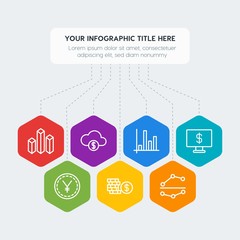 Flat geometric money, charts infographic steps template with 7 options for presentations, advertising, annual reports