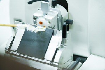 Rotary Microtome Section for diagnosis in pathology make microscope slide histology.