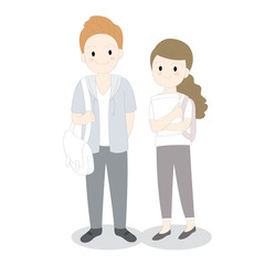Cartoon cute young man and young woman walking together vector.