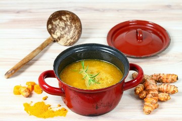 Healthy curcuma soup, its powder & root 