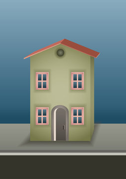 Lonely small old house with two floors. Vector illustration