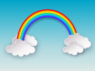 Rainbow. Clouds and rainbow paper art or origami style vector illustration 