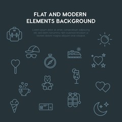 travel, valentine outline vector icons and elements background concept on dark background.Multipurpose use on websites, presentations, brochures and more