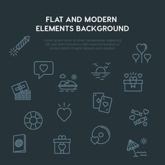 travel, valentine outline vector icons and elements background concept on dark background.Multipurpose use on websites, presentations, brochures and more