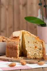 Home Baked Panettone. Traditional Italian Sweet Cake With Apricot, Cranberry, Almond.