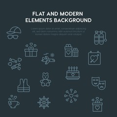 travel, valentine outline vector icons and elements background concept on dark background.Multipurpose use on websites, presentations, brochures and more