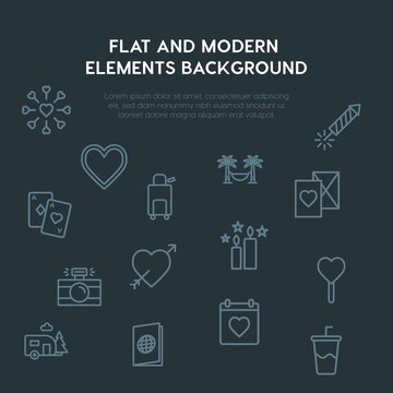 travel, valentine outline vector icons and elements background concept on dark background.Multipurpose use on websites, presentations, brochures and more