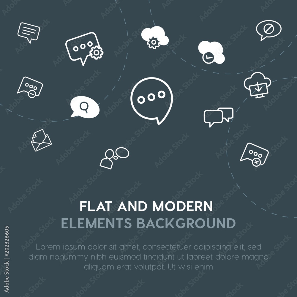 Aufkleber cloud and networking, chat and messenger, email outline, fill vector icons and elements background c
