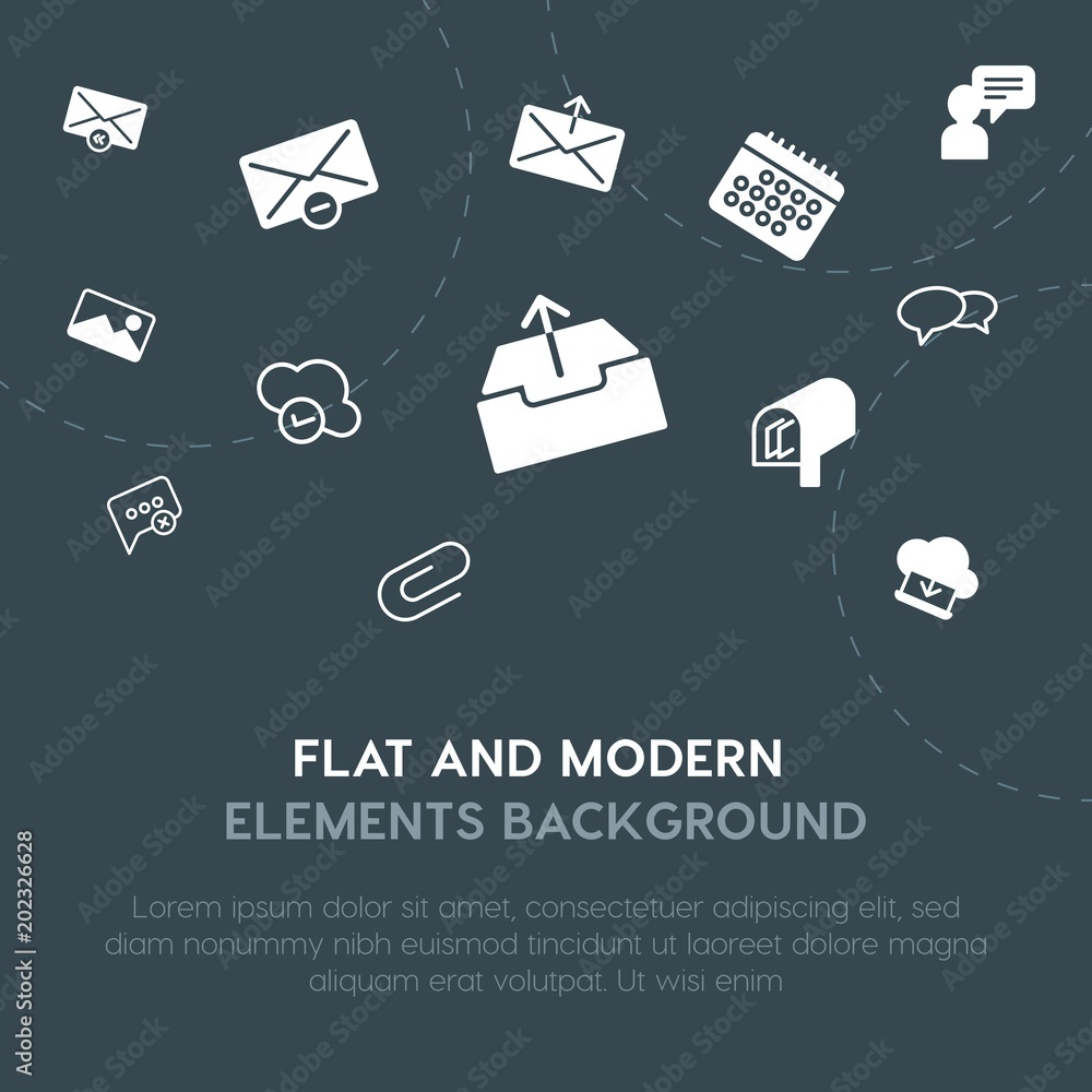 Poster cloud and networking, chat and messenger, email outline, fill vector icons and elements background c
