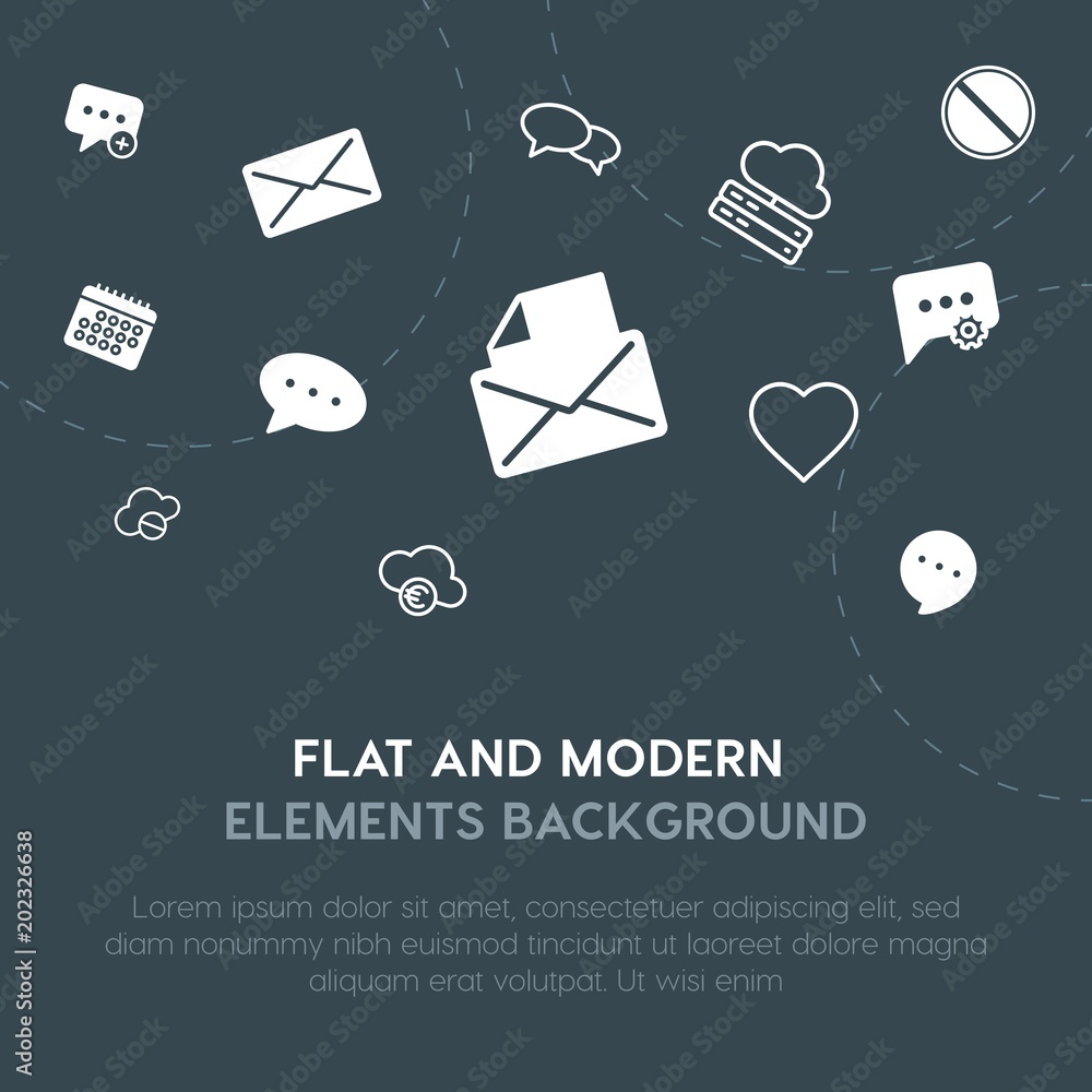 Aufkleber cloud and networking, chat and messenger, email outline, fill vector icons and elements background c