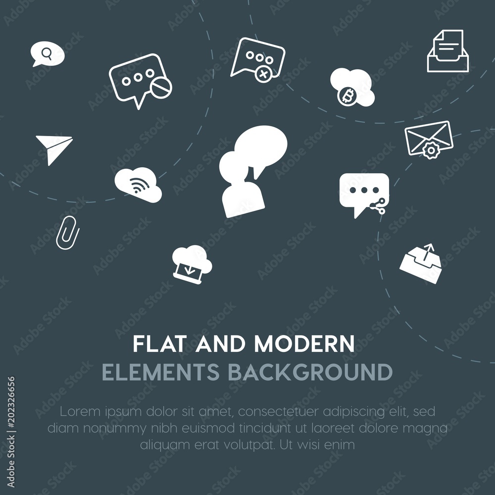 Aufkleber cloud and networking, chat and messenger, email outline, fill vector icons and elements background c