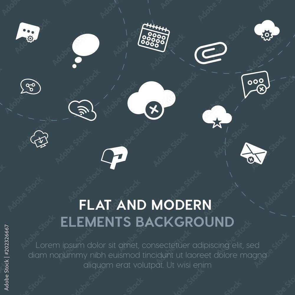 Aufkleber cloud and networking, chat and messenger, email outline, fill vector icons and elements background c