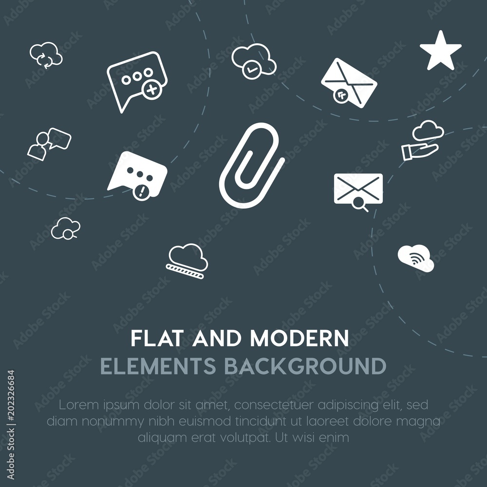 Poster cloud and networking, chat and messenger, email outline, fill vector icons and elements background c