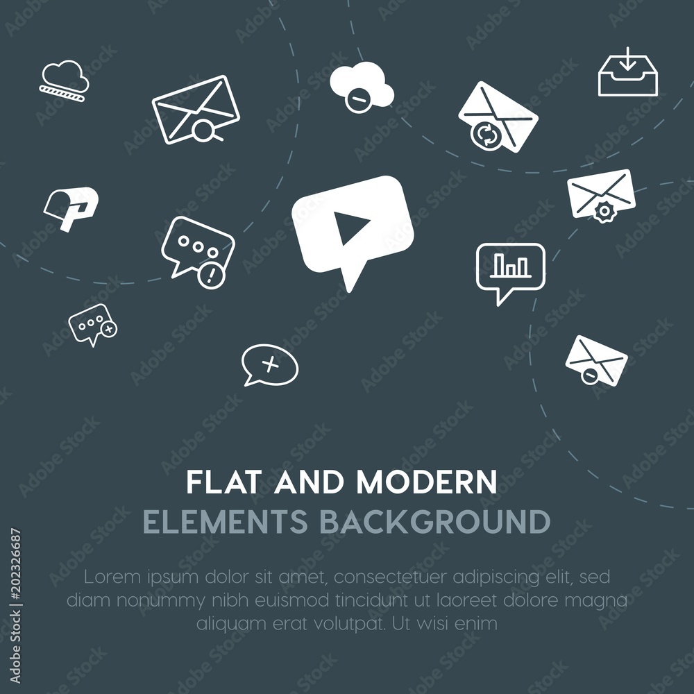 Poster cloud and networking, chat and messenger, email outline, fill vector icons and elements background c