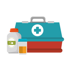 medical box with bottles drugs vector illustration design