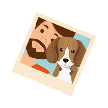 Photo Of Man With Dog Vector Illustration Design