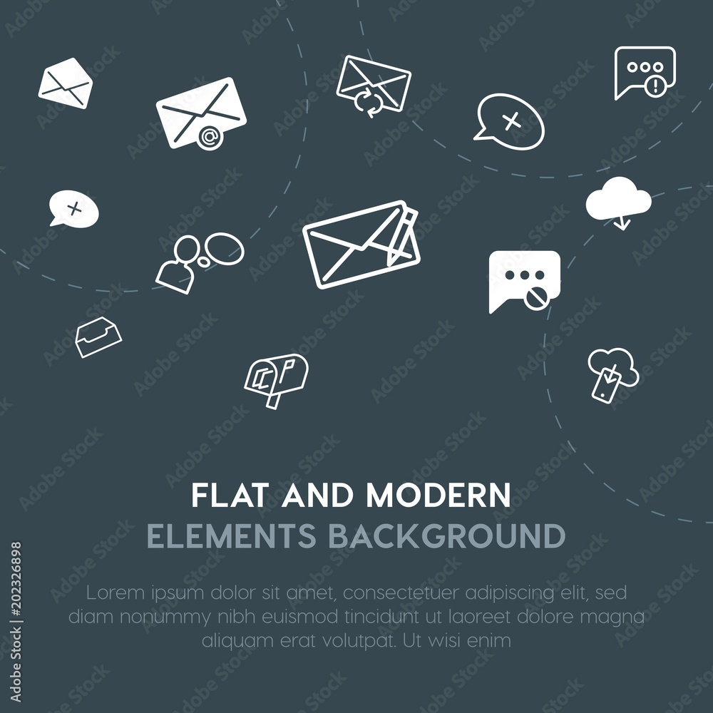 Aufkleber cloud and networking, chat and messenger, email outline, fill vector icons and elements background c