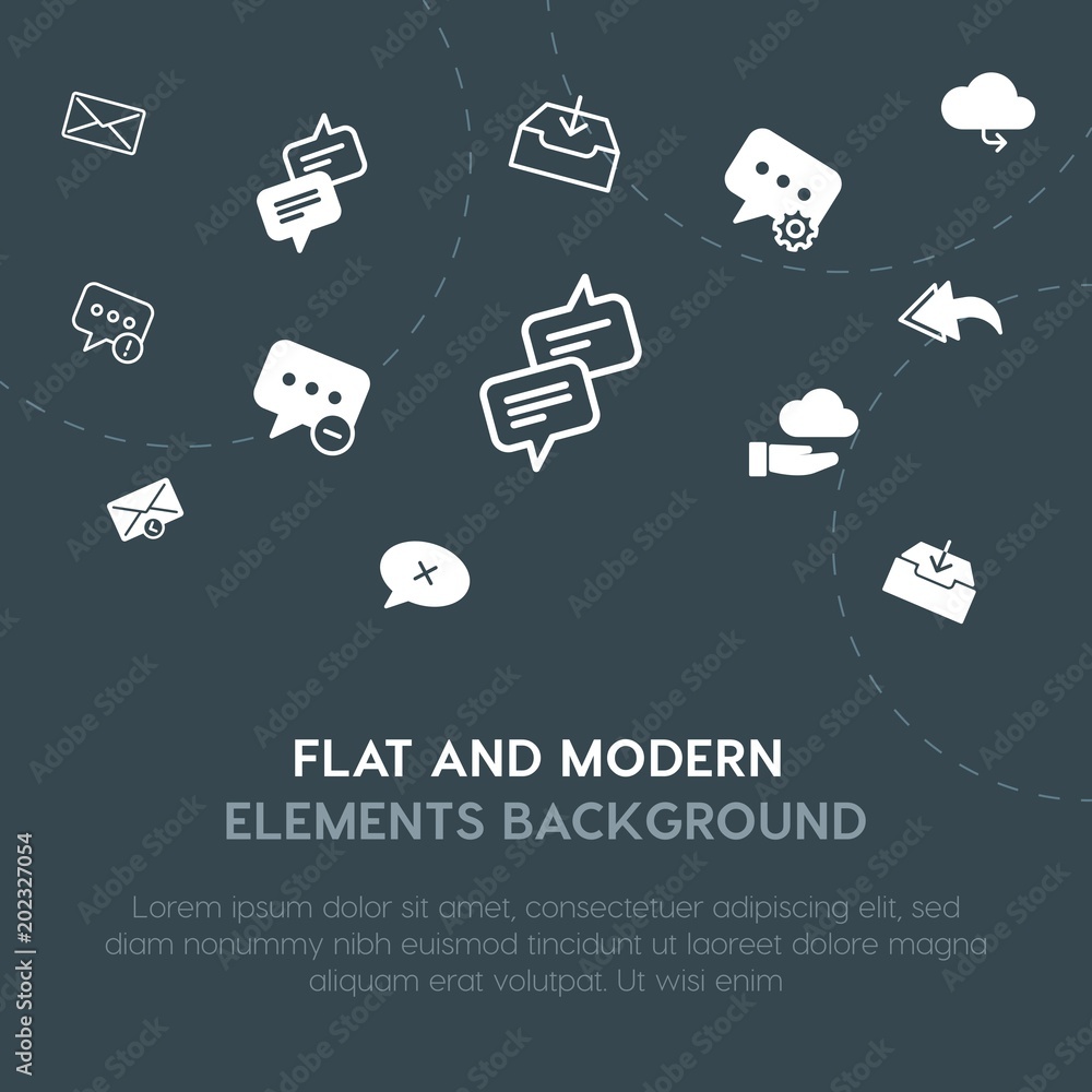Aufkleber cloud and networking, chat and messenger, email outline, fill vector icons and elements background c