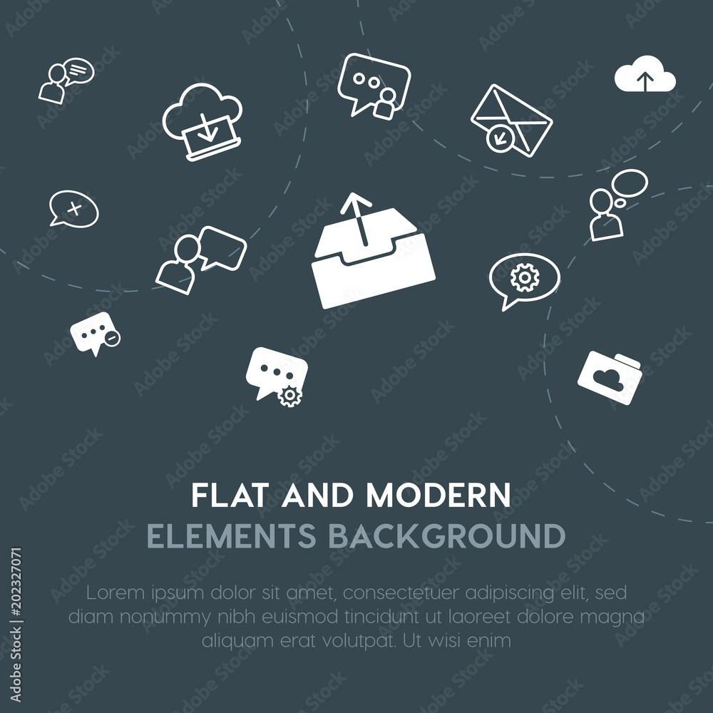 Aufkleber cloud and networking, chat and messenger, email outline, fill vector icons and elements background c