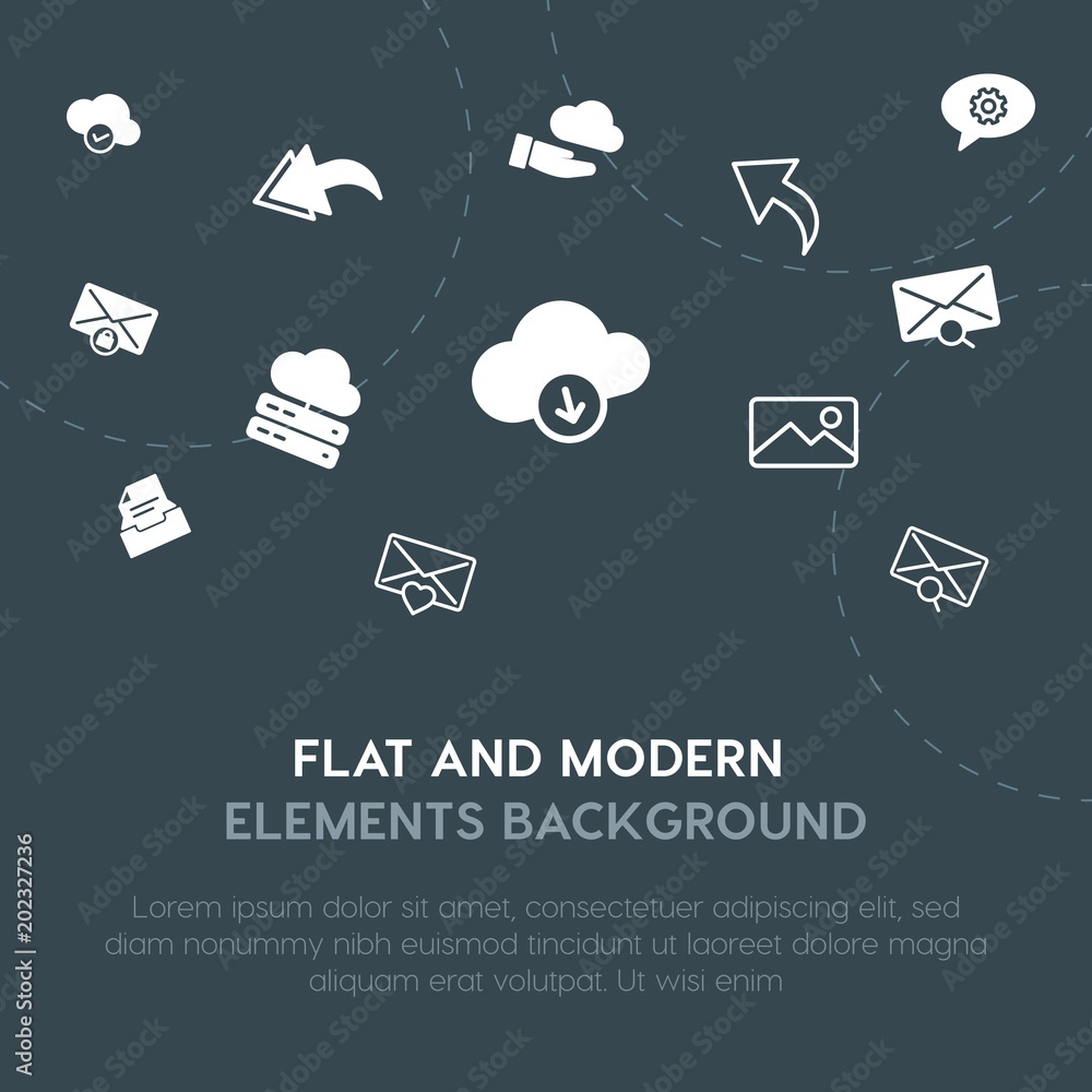 Poster cloud and networking, chat and messenger, email outline, fill vector icons and elements background c